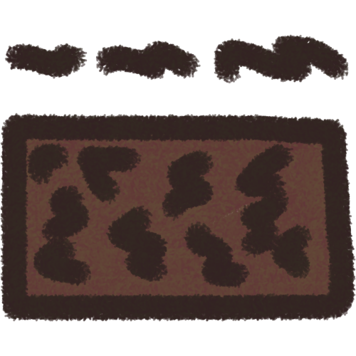 a brown rectangle with multiple dark brown squiggles inside. there is a choppy dark brown squiggly line above it.